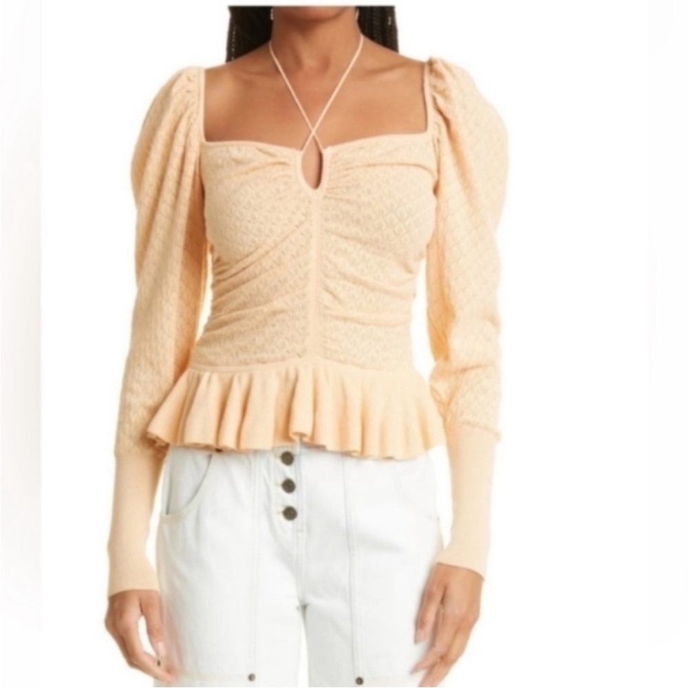 Ulla Johnson Pointelle Knit Leland Puff Sleeve Top Size S Honey Peach EUC